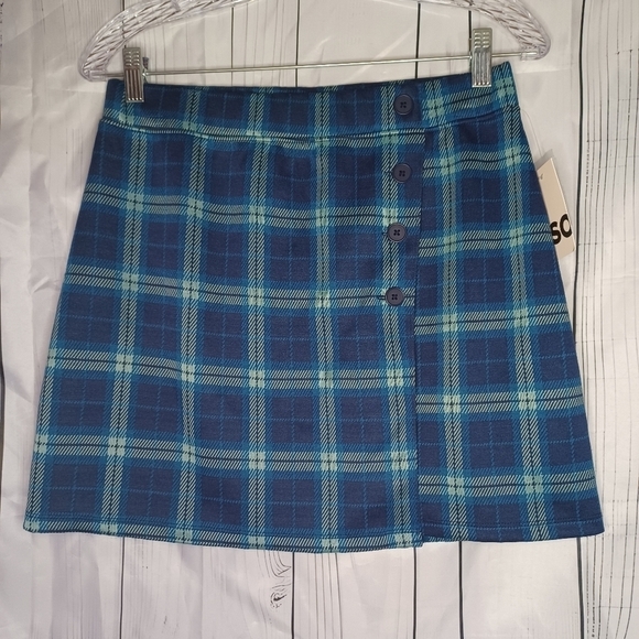 SO Dresses & Skirts - SO blue plaid buttoned faux wrap preppy 90’s Y2K schoolgirl mini skirt NWT